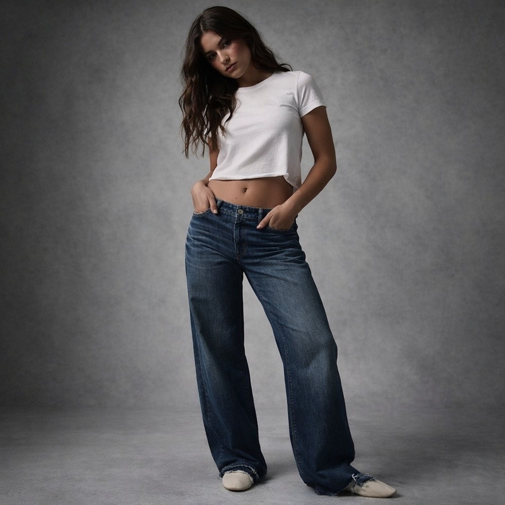 American Eagle Dreamy Drape Low Rise Baggy Wide Leg Jeans NWT Sz 2
